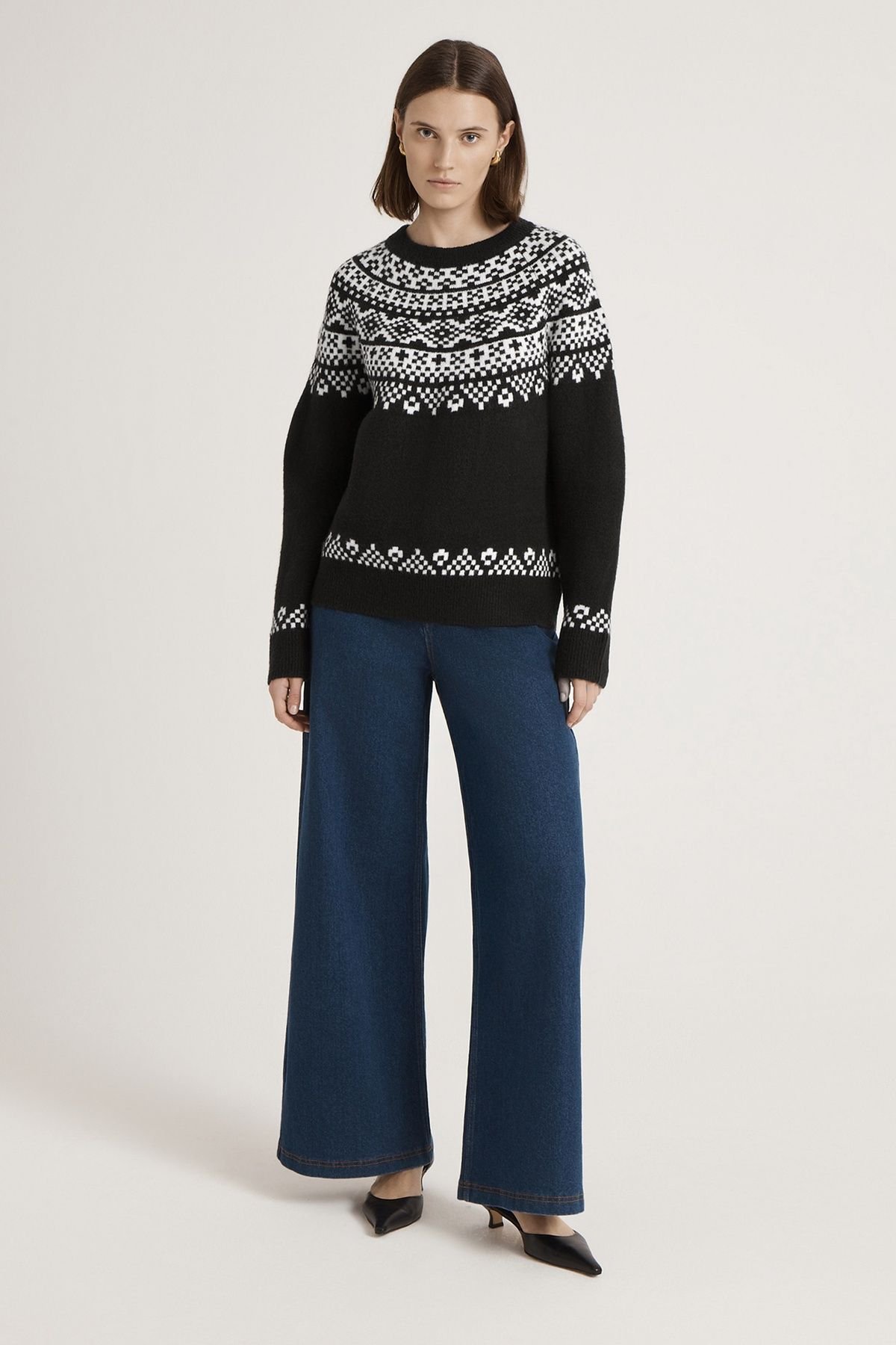 Finery London Finery London Women's Elina Fair Isle Round Neck Knittedjumper in Black - 4
