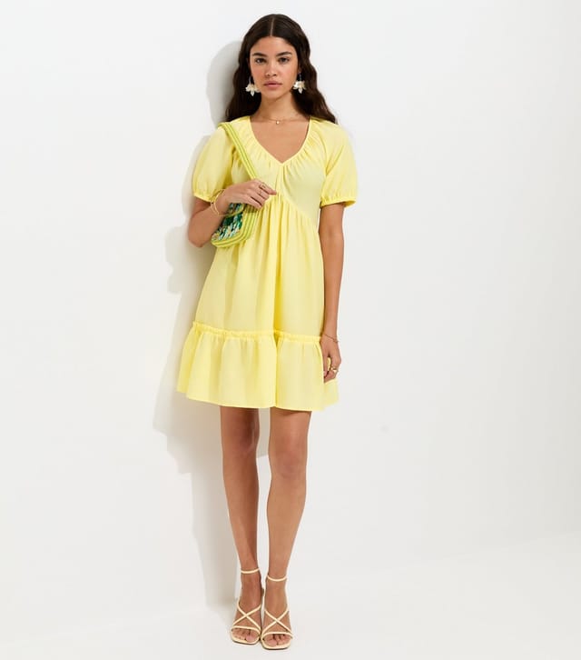 New Look Women's Light Yellow Textured Tiered Mini Smock Dress New Look - 2