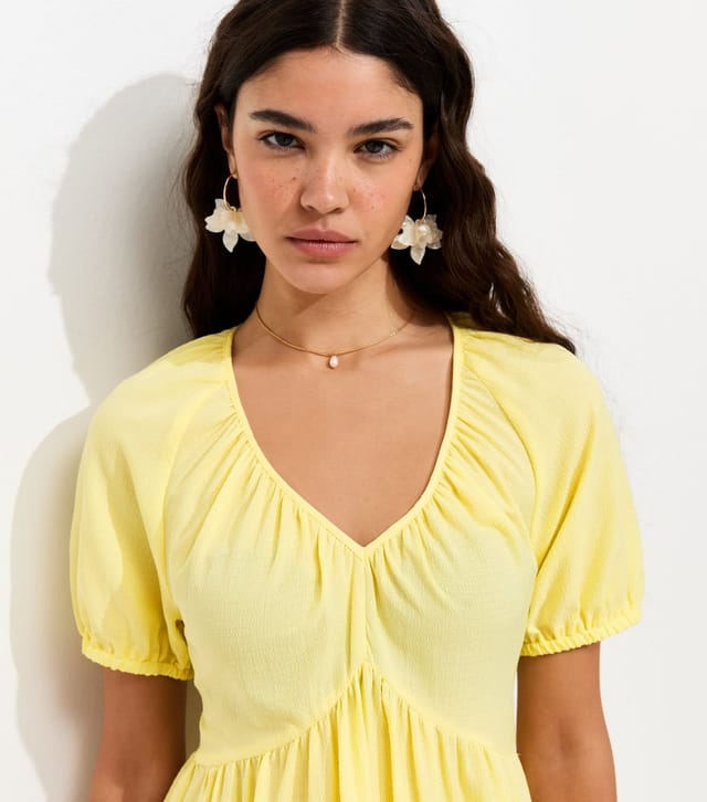 New Look Women's Light Yellow Textured Tiered Mini Smock Dress New Look - 3