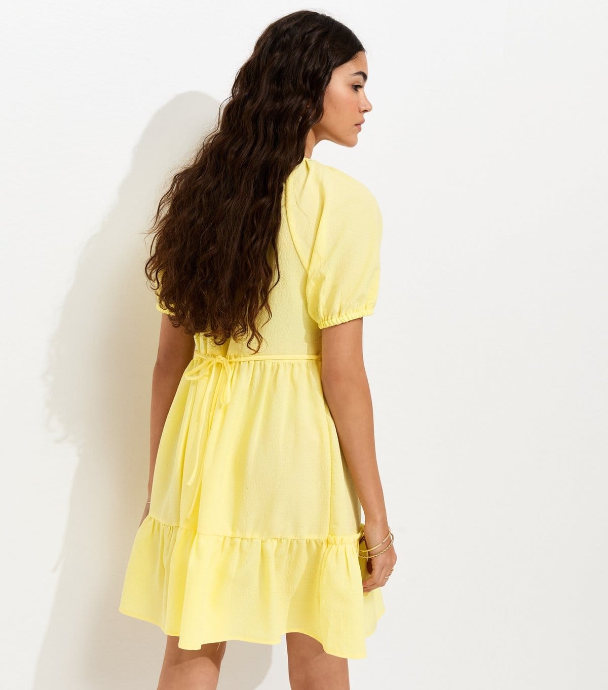 New Look Women's Light Yellow Textured Tiered Mini Smock Dress New Look - 4