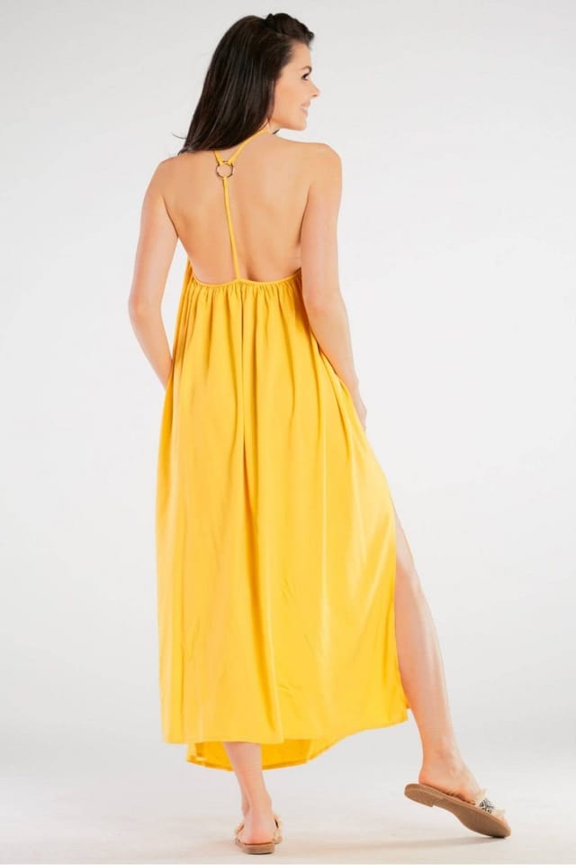 Love Lace Love Lace Women's Airy Viscose Maxi Dress with Back Circle in Yellow - 3