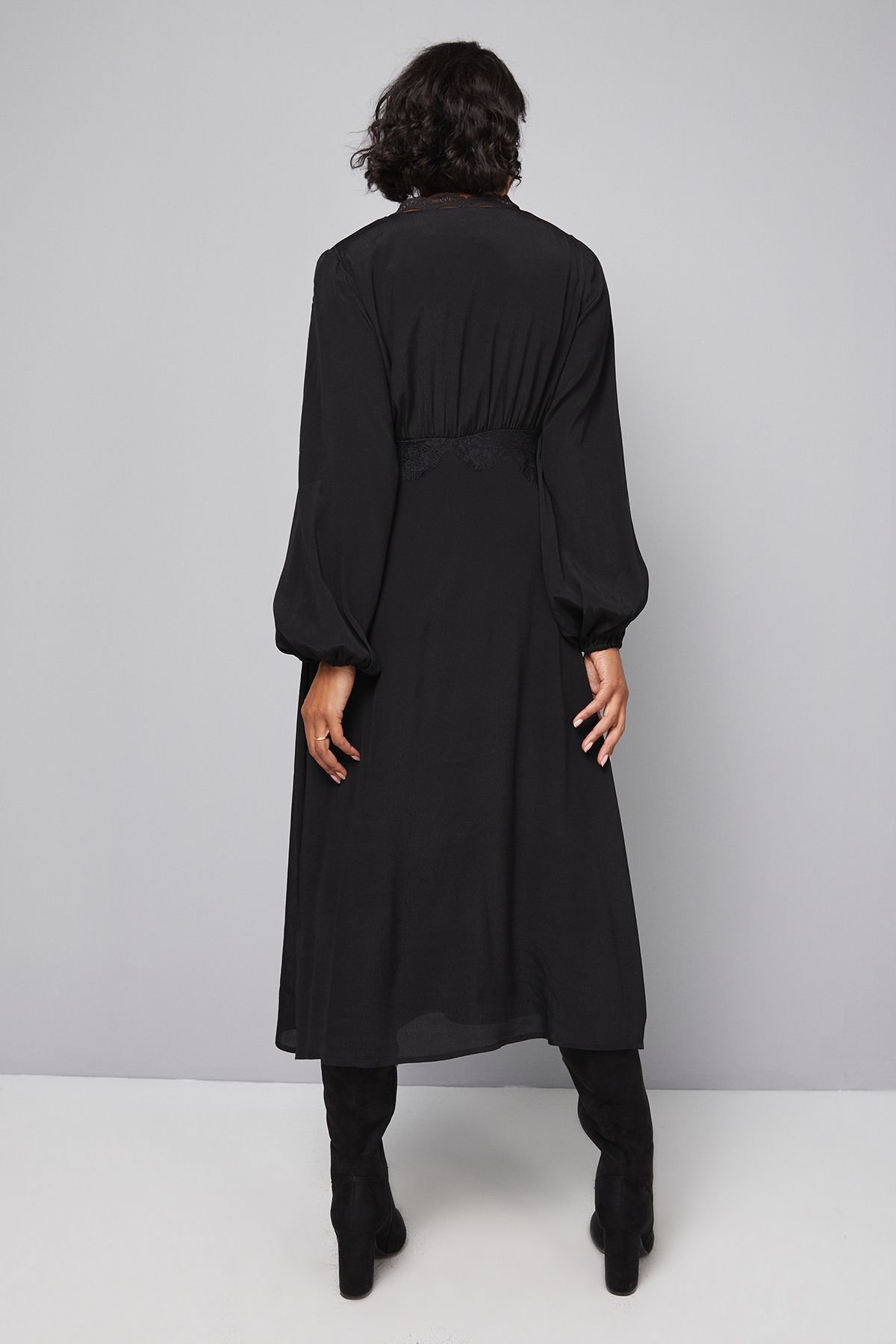 Wallis Wallis Women's Viscose Lace Trim Midi Dress in Black - 3