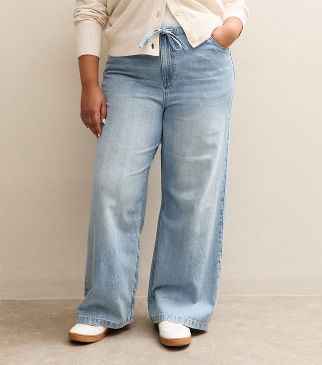 New Look Women's Plus Size Light Blue Drawstring Waist Denim Jeans Curves New Look - 2