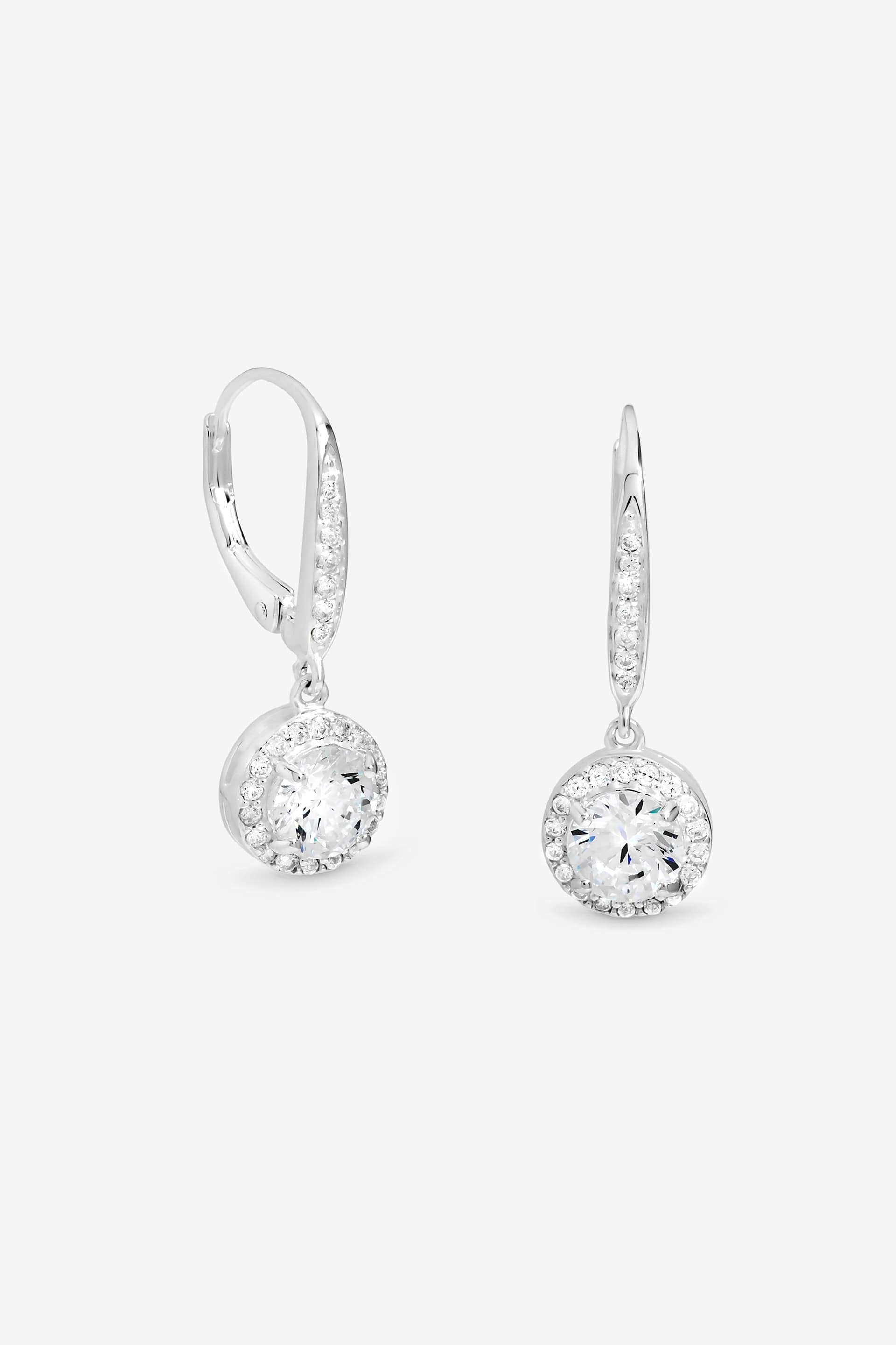 Simply Silver Simply Silver Women's Sterling Silver Plated Brilliant Round Clara Halo Drop Earrings