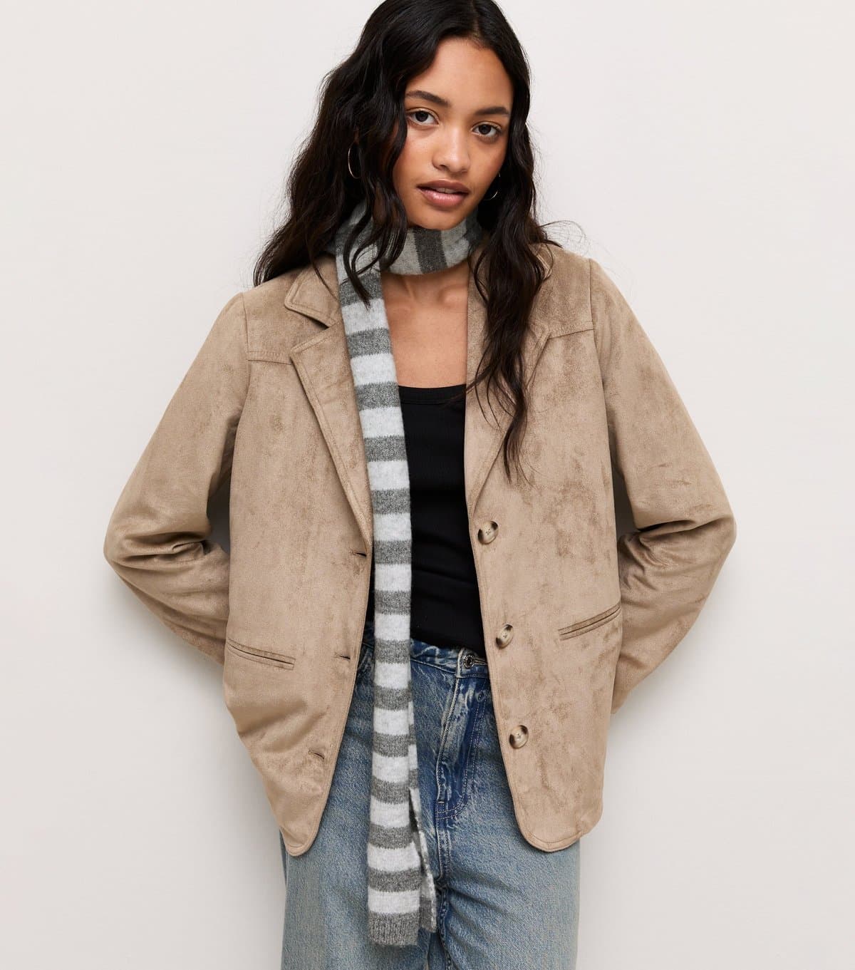 New Look Grey Skinny Stripe Scarf New Look