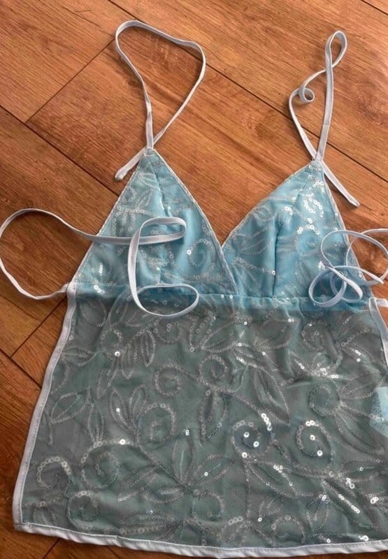 Bessie's Wardrobe Turquoise Sequin Halter Top