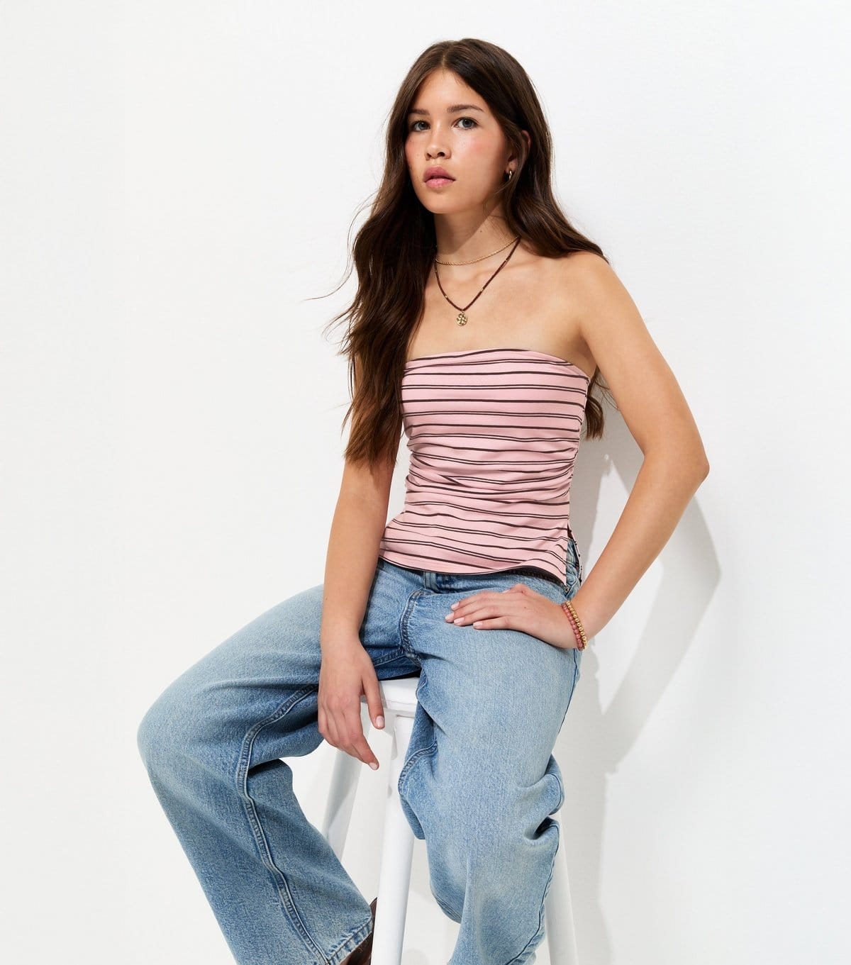 New Look Girls' Pink Striped Jersey Bandeau Top New Look - 4