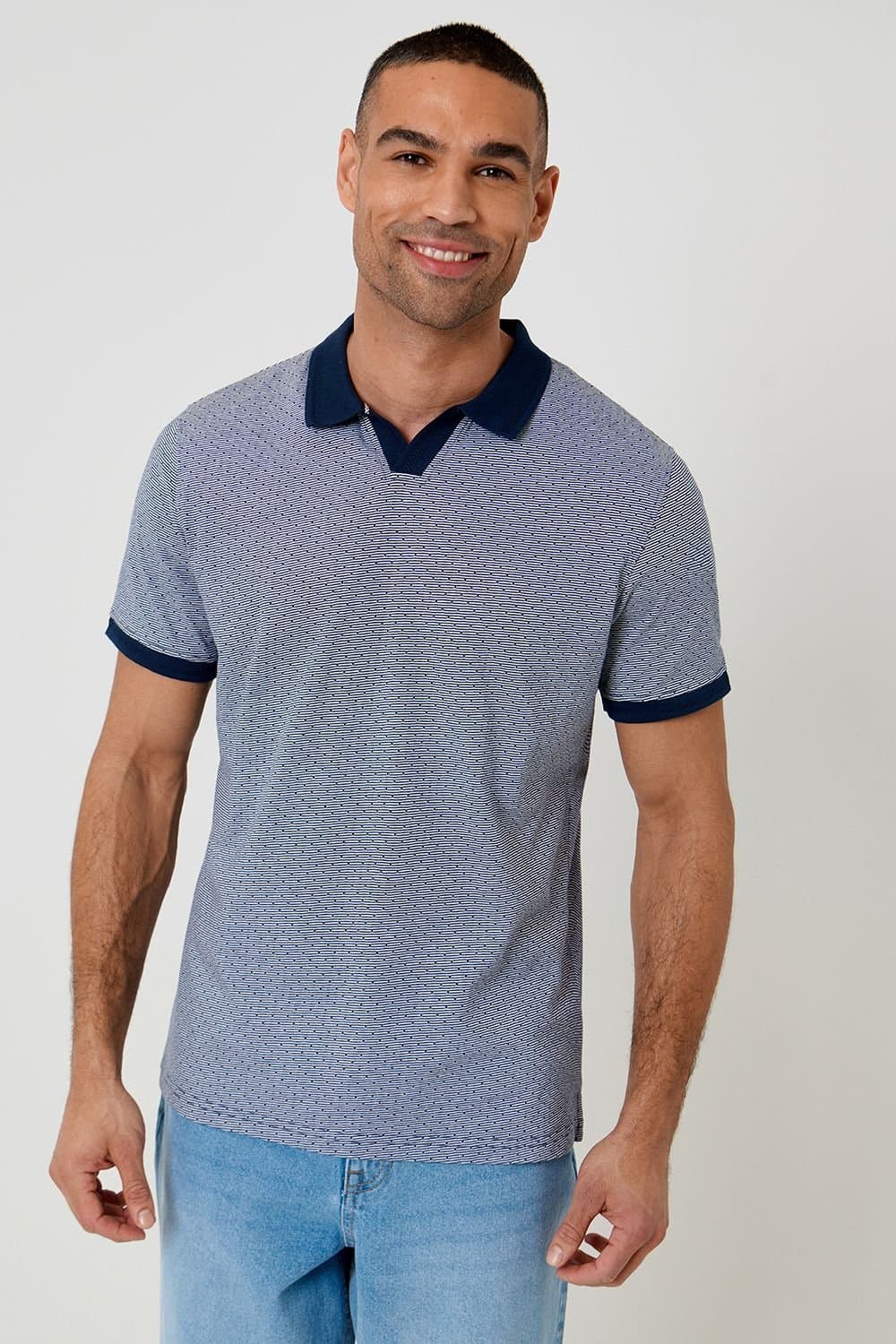 Threadbare Threadbare Men's Jacquard Trophy Neck Polo Shirt in Navy