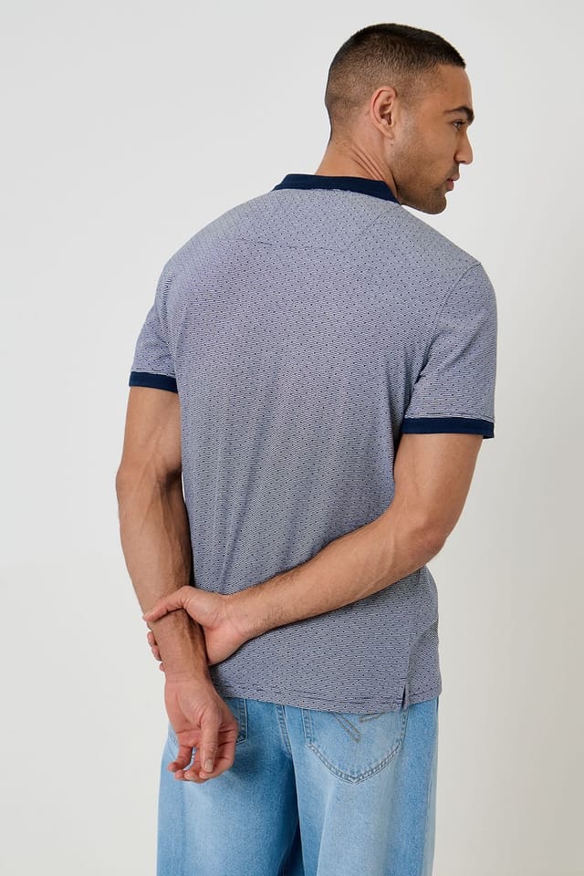 Threadbare Threadbare Men's Jacquard Trophy Neck Polo Shirt in Navy - 2