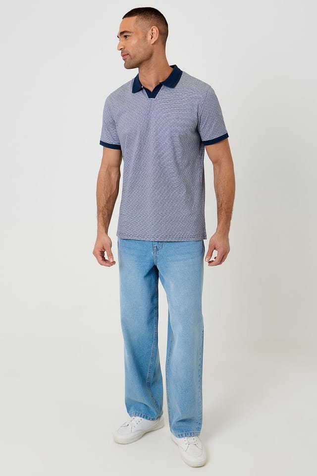 Threadbare Threadbare Men's Jacquard Trophy Neck Polo Shirt in Navy - 3