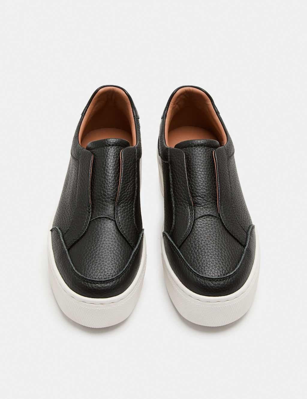Marks & Spencer M&S Black Grained Leather Slip-On Platform Trainers