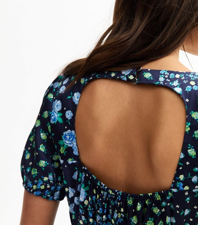 New Look Women's Blue Satin Floral Print Mini Dress New Look - 2