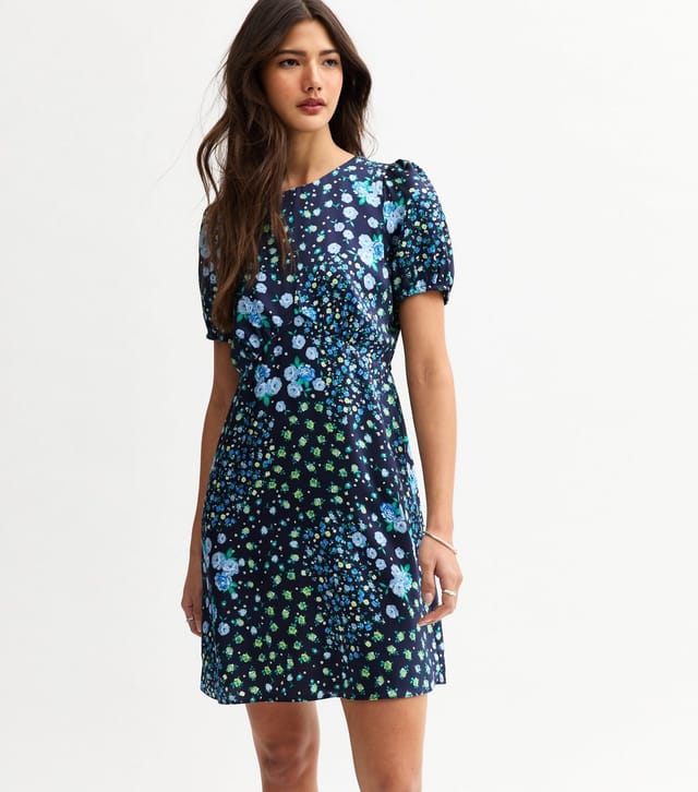 New Look Women's Blue Satin Floral Print Mini Dress New Look - 3