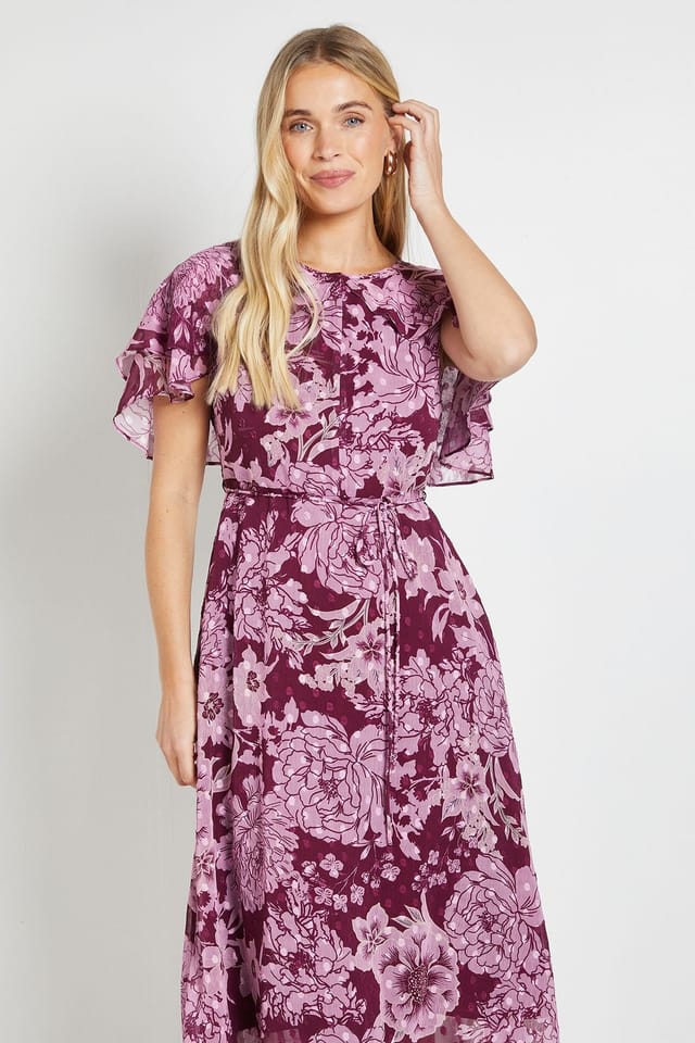 Wallis Wallis Women's Petite Floral Burn Out Cape Midi Dress in Pink - 2