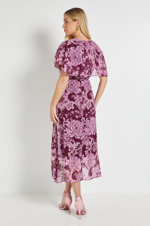 Wallis Wallis Women's Petite Floral Burn Out Cape Midi Dress in Pink - 3