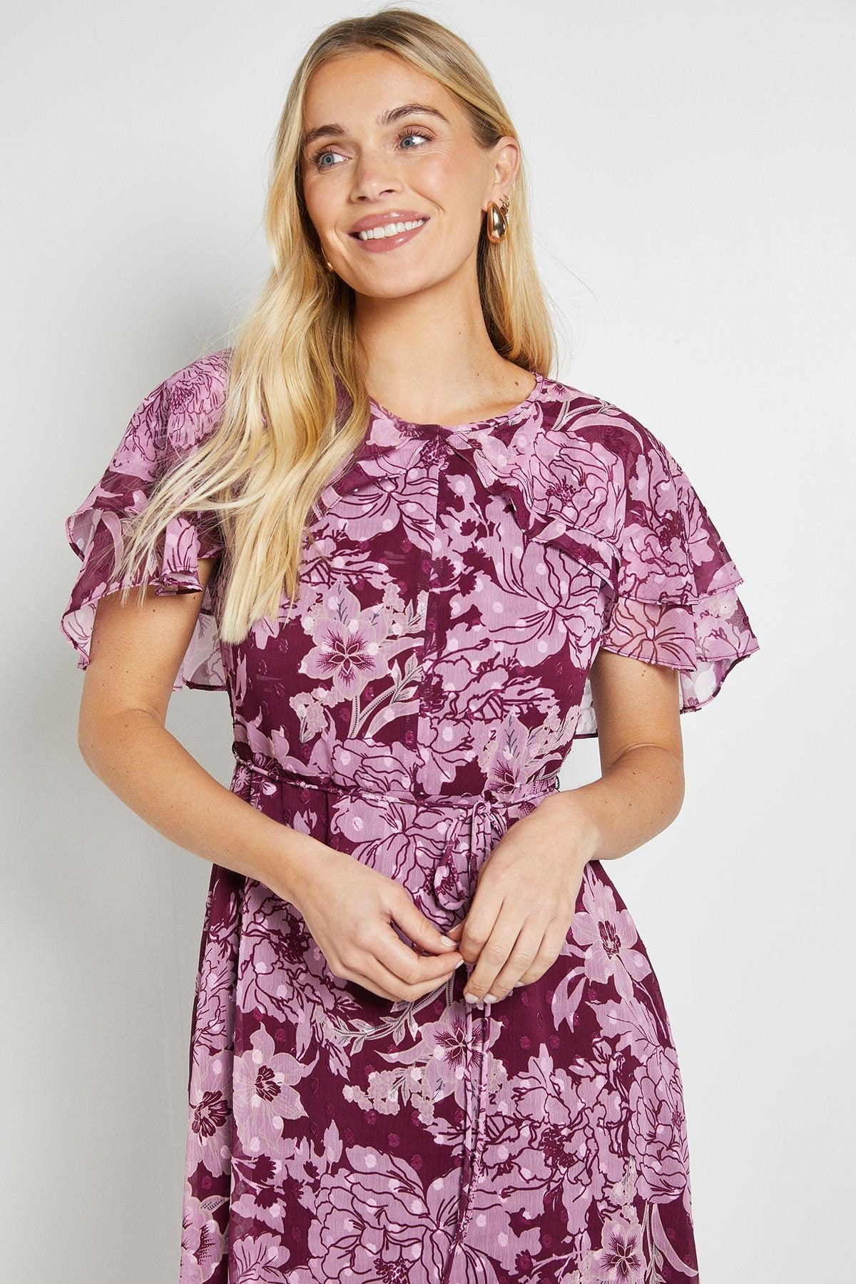 Wallis Wallis Women's Petite Floral Burn Out Cape Midi Dress in Pink - 4