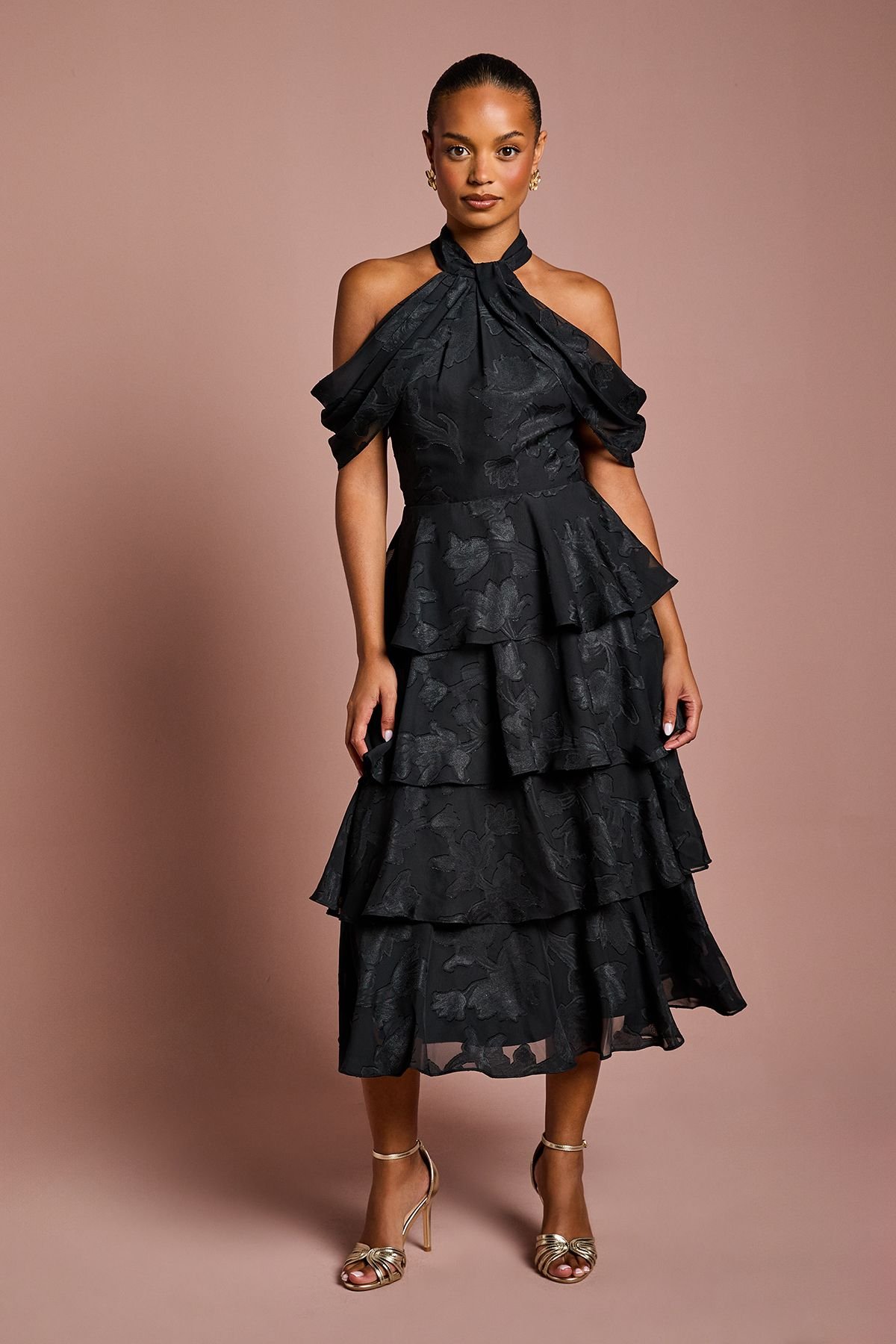 Coast Coast Women's Petite Cold Shoulder Chiffon Midaxi Dress in Black - 2