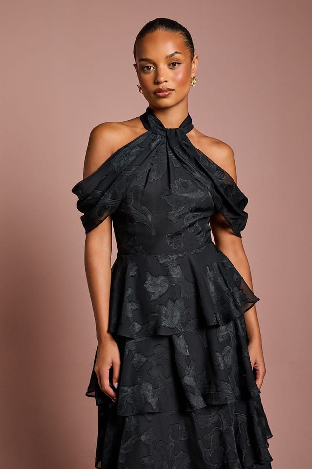 Coast Coast Women's Petite Cold Shoulder Chiffon Midaxi Dress in Black - 2