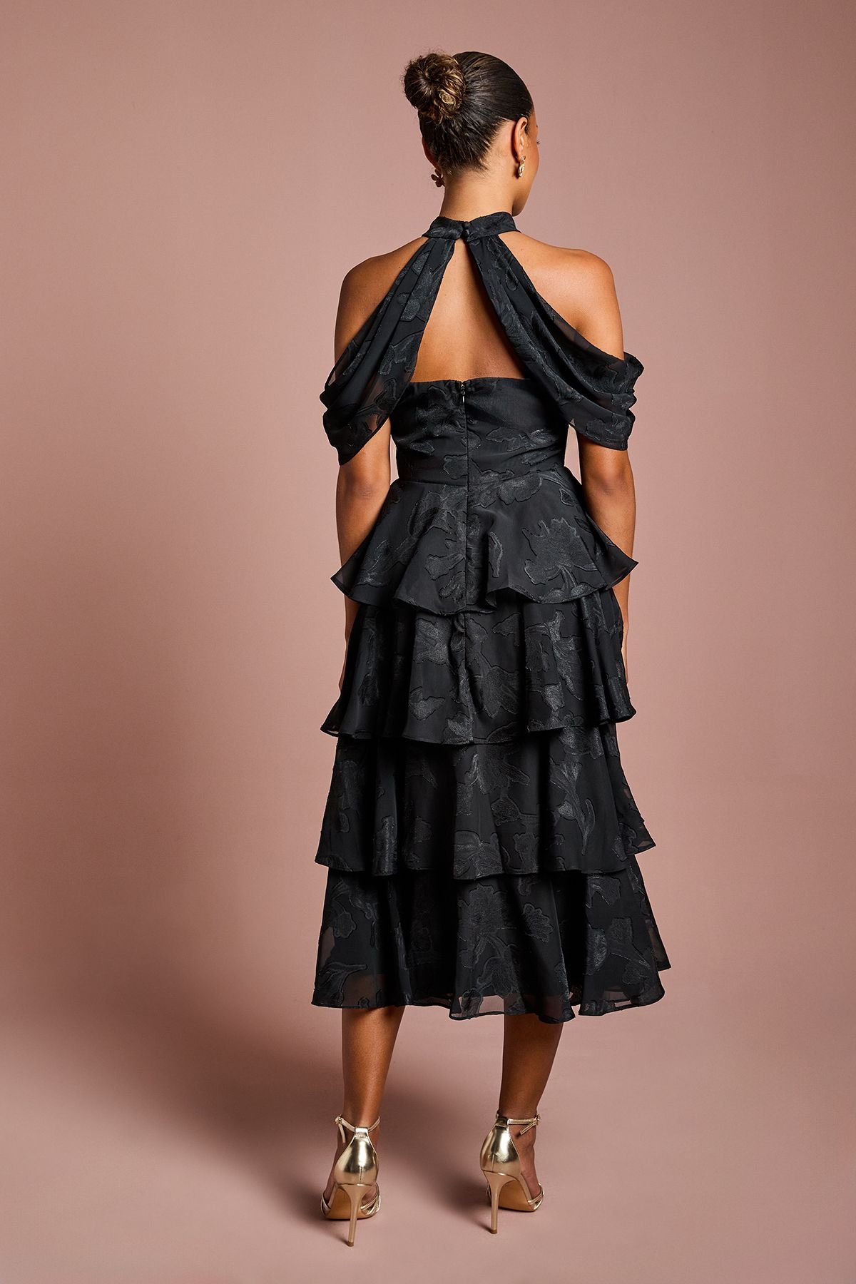 Coast Coast Women's Petite Cold Shoulder Chiffon Midaxi Dress in Black - 3