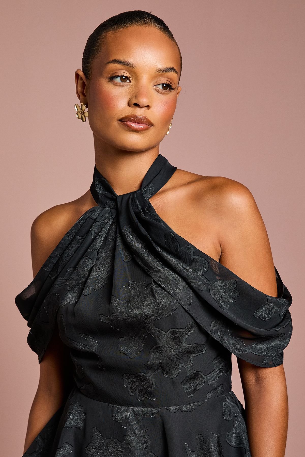 Coast Coast Women's Petite Cold Shoulder Chiffon Midaxi Dress in Black - 4