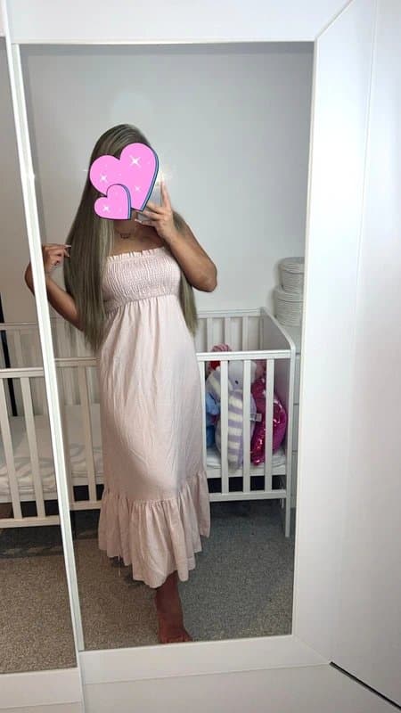 New Look Pink gingham shirred maxi dress