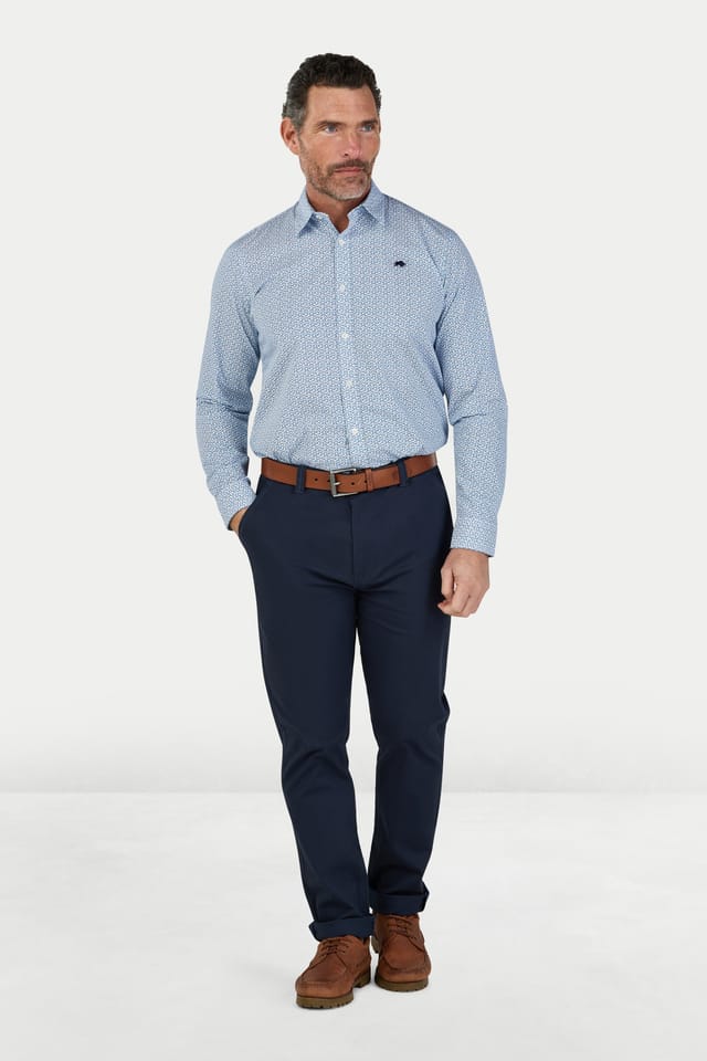 raging bull Raging Bull Men's Long Sleeve Pentagon Pattern Cotton Poplin Shirt in White - 2