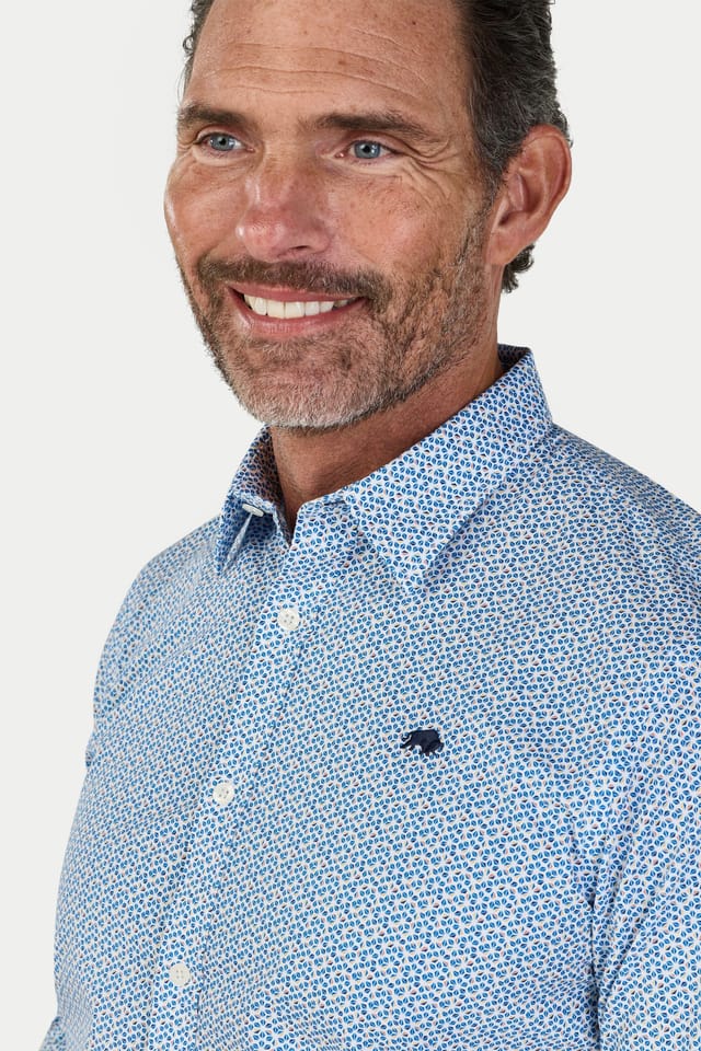 raging bull Raging Bull Men's Long Sleeve Pentagon Pattern Cotton Poplin Shirt in White - 3