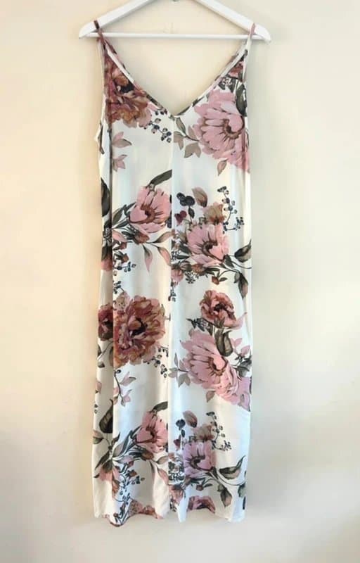 Next 🌸 Next Floral Midi Dress UK 12 Pink Rose Print Cami Slip Dress Summer Wedding Holiday Boho