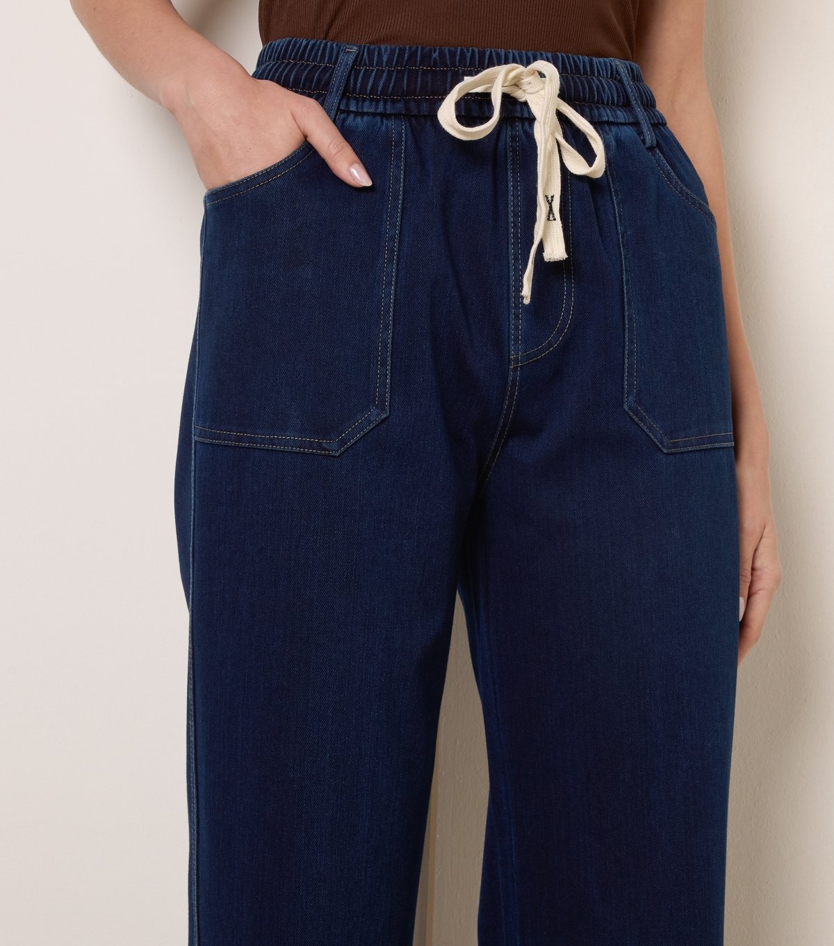 Blue Vanilla Women's Dark Blue Drawstring Wide Leg Jeans Blue Vanilla New Look - 3