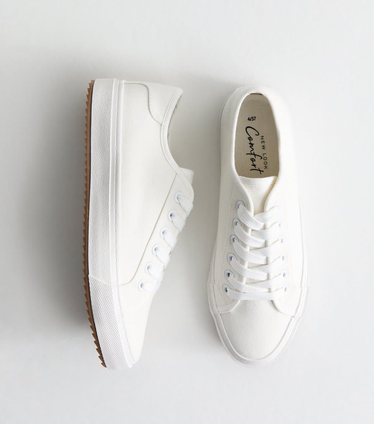 New Look Women's White Canvas Lace Up Trainers Vegan New Look