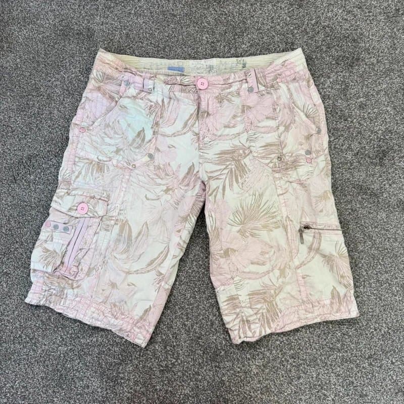 New Look Y2K vintage low rise cargo capri trousers cropped pink cream