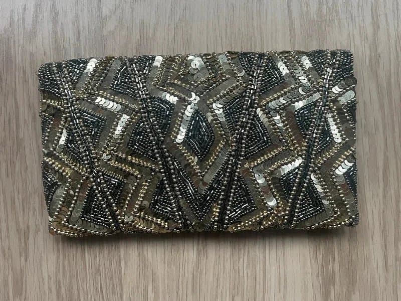 New Look New Look Beaded Art Deco Clutch Bag - Gold/Silver/Gunmetal - Party Wear