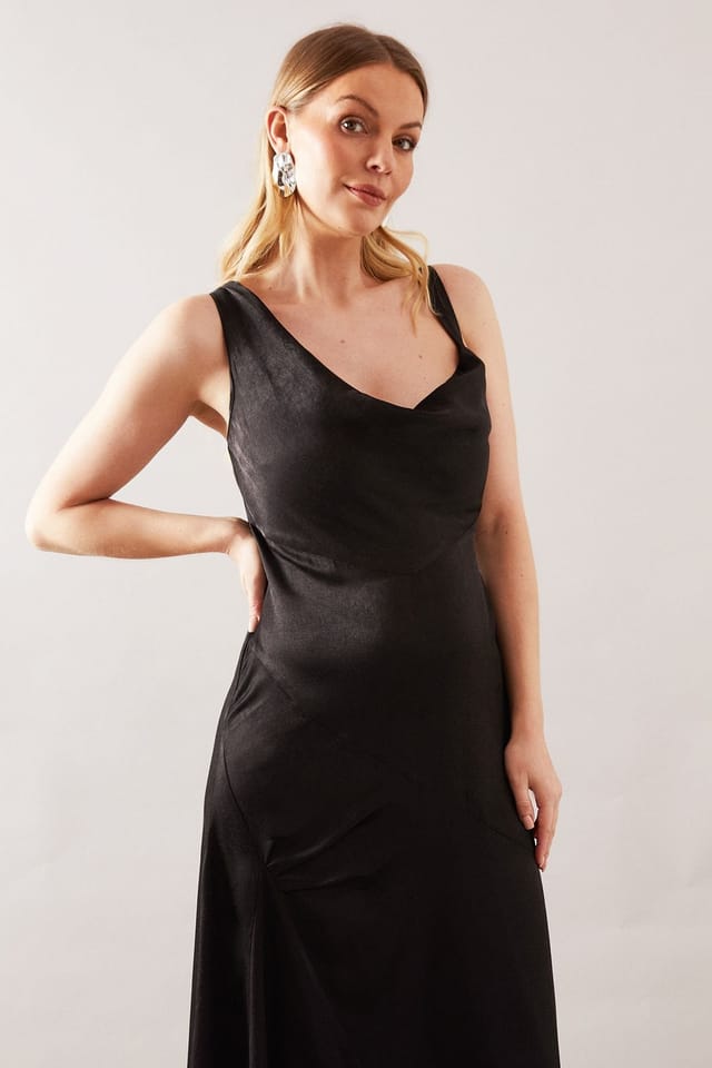 Wallis Wallis Women's Satin Asymmetric Midaxi Dress in Black - 2