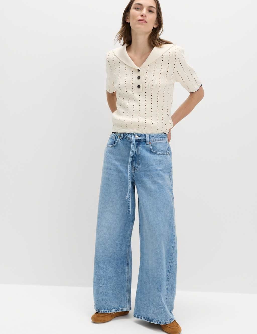 Marks & Spencer M&S Drawstring Wide Leg Jeans Light Indigo
