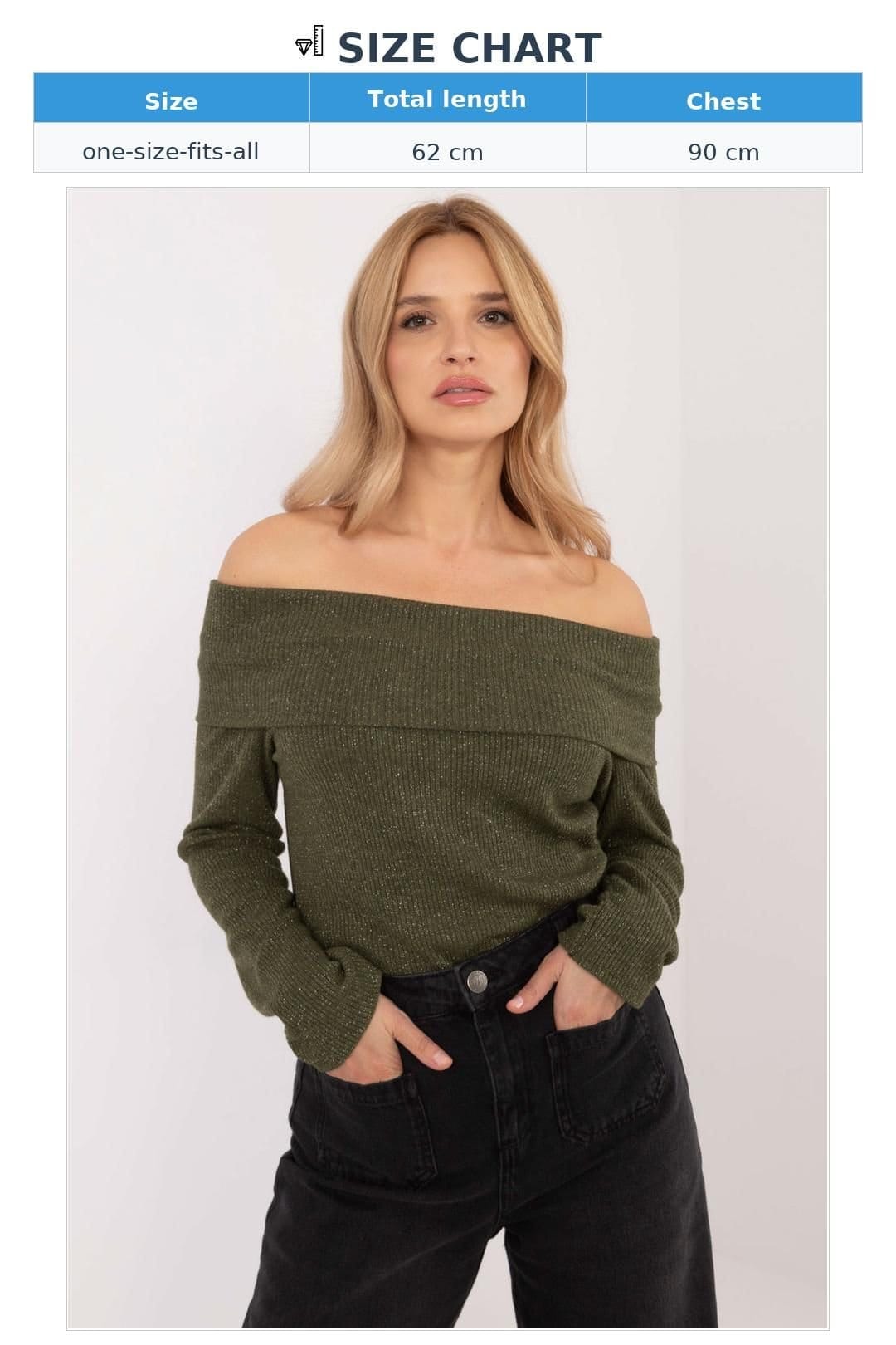 Love Lace Love Lace Women's Elegant Off-Shoulder Ribbed Sweater with Sparkle in Green - 4
