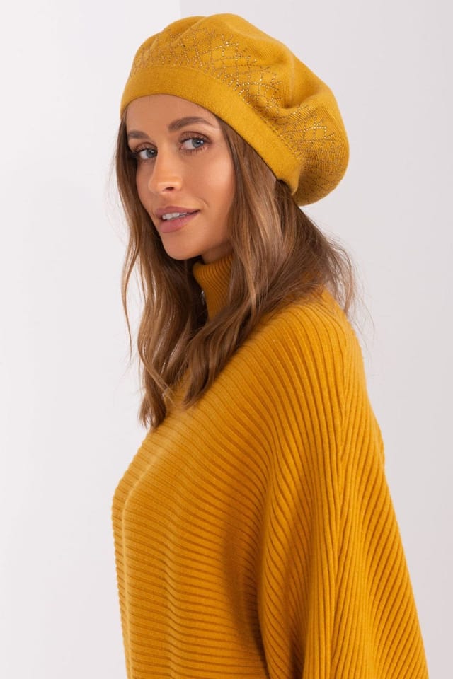 Love Lace Love Lace Women's Classic Beret Hat Soft Wool Touch Cap for Everyday Wear Autumn Style in Yellow - 2