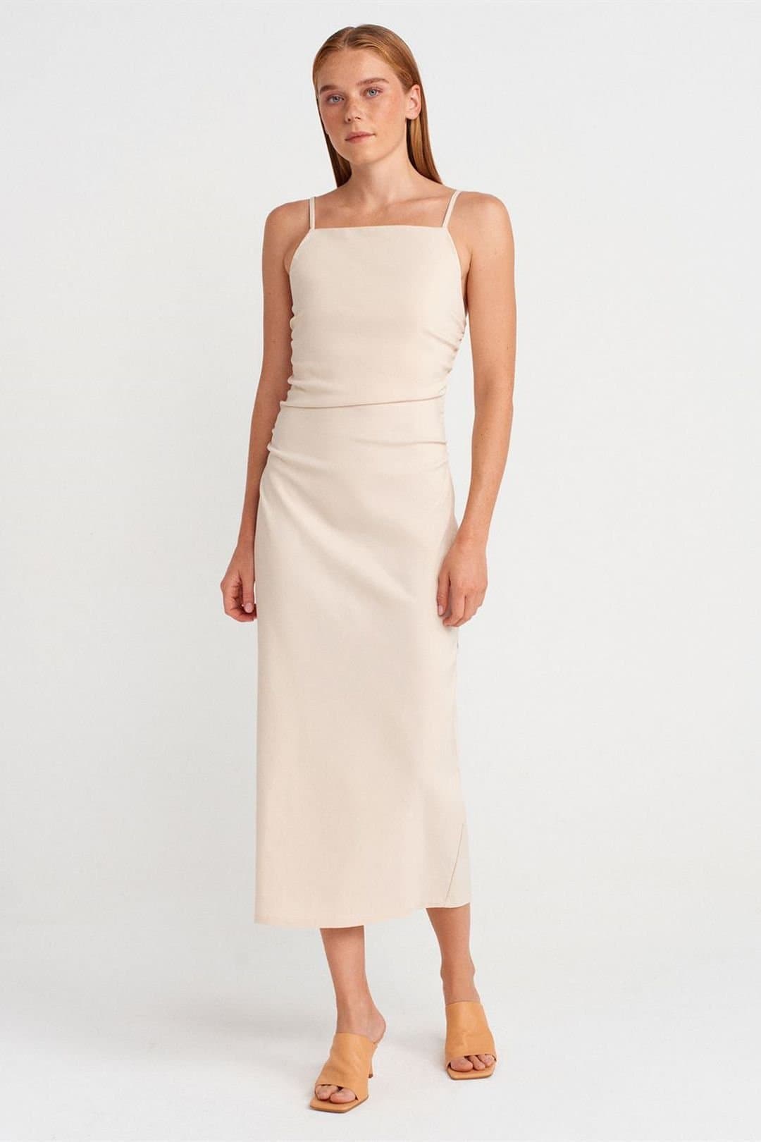 Dilvin Dilvin Women's Sleeveless Bodycon Midi Dress in Cream