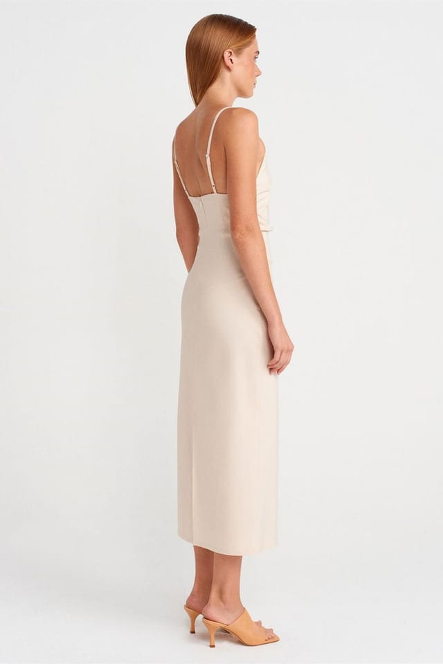 Dilvin Dilvin Women's Sleeveless Bodycon Midi Dress in Cream - 2