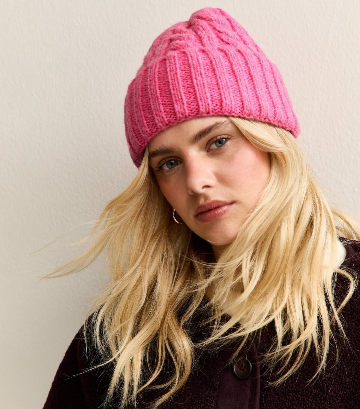 New Look New Look Hot Pink Cable Chunky Beanie