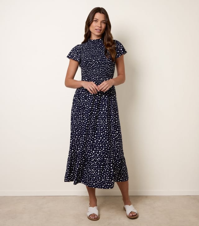 Blue Vanilla Women's Navy Spotty Shirred Midi Dress Blue Vanilla New Look - 2