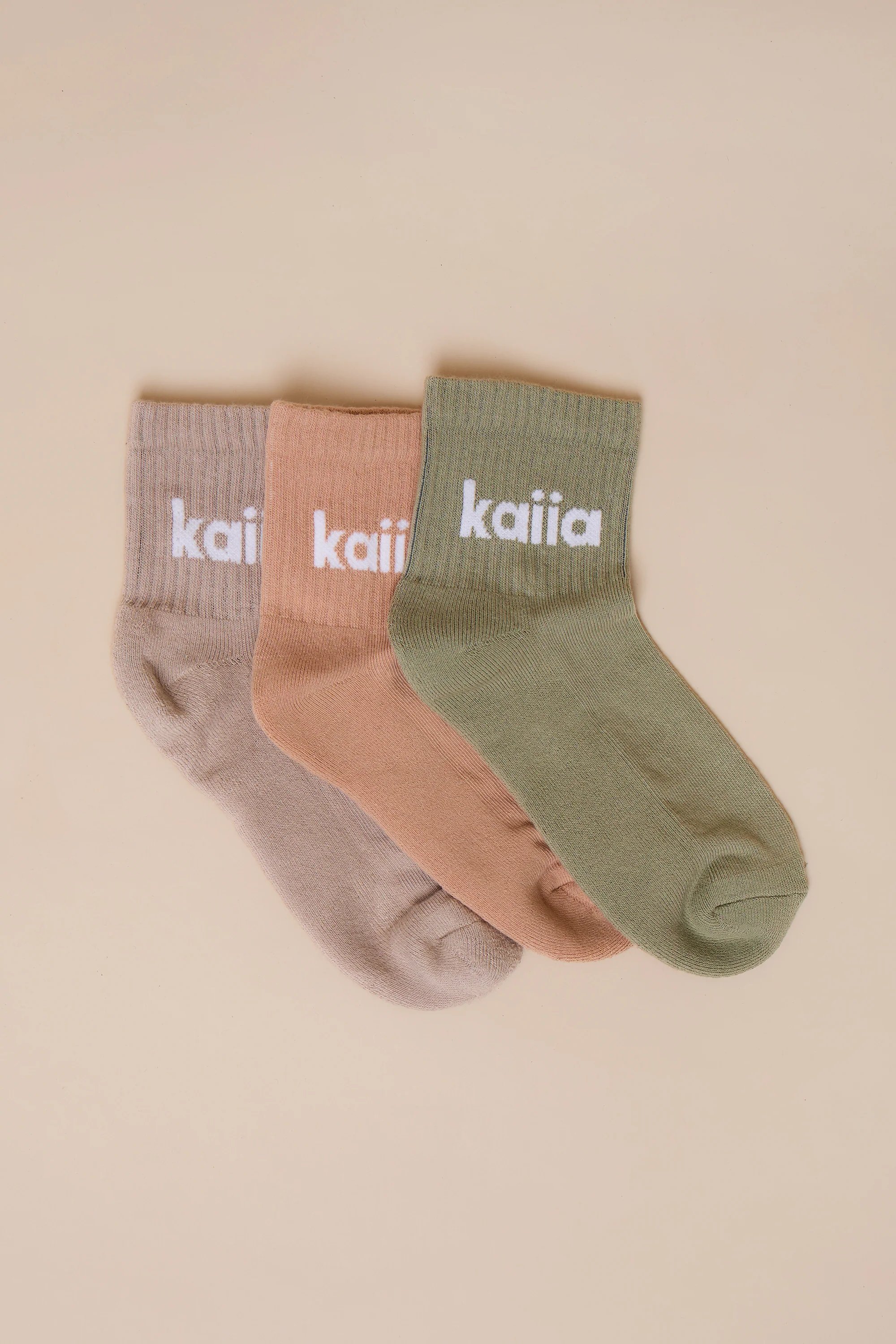 Kaiia Pack of Three Kaiia Logo Socks Chalk, Eucalyptus & Clay Pink - 2