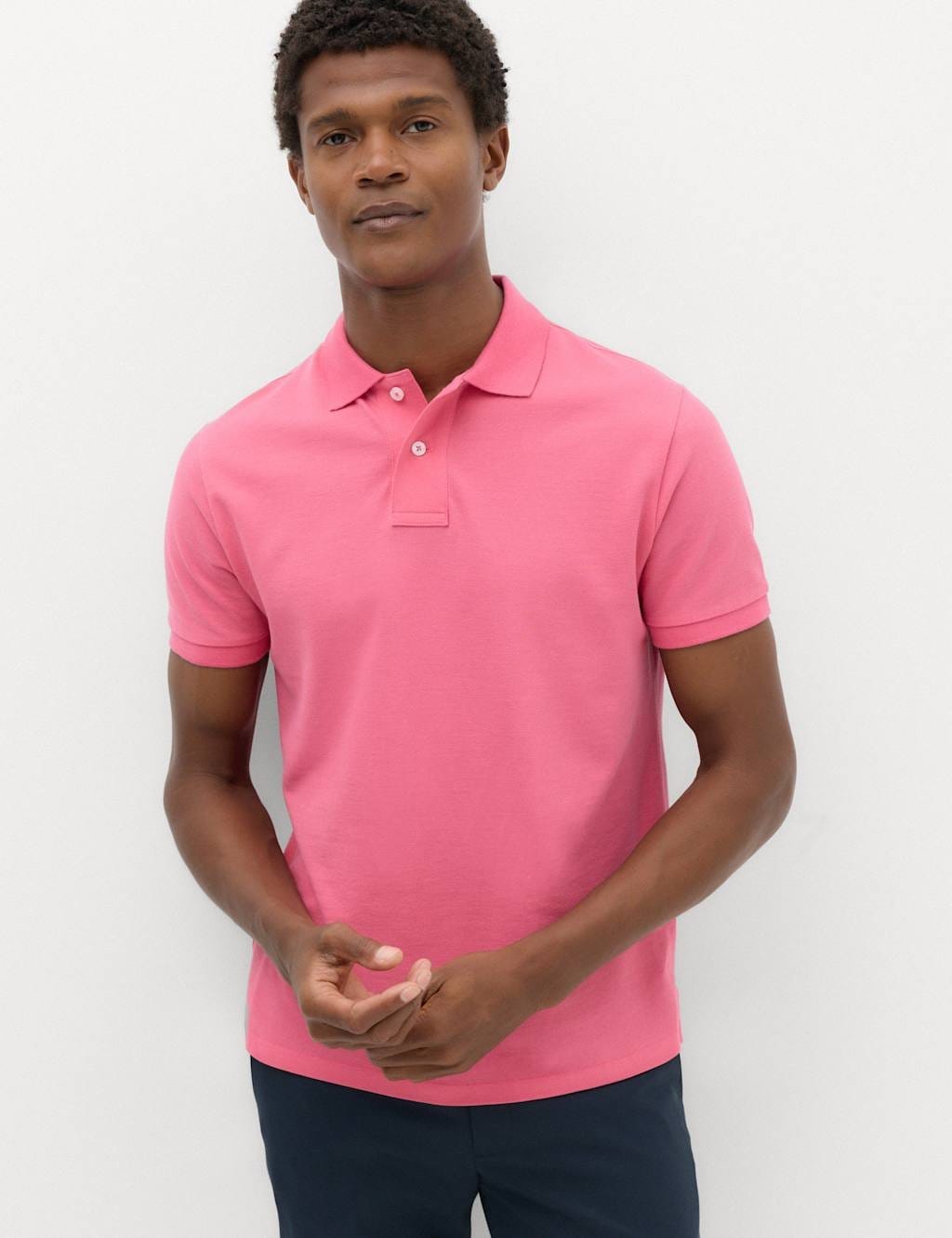 Marks & Spencer M&S The Perfect Cotton Slim fit Pique Polo Shirt Pink - 1