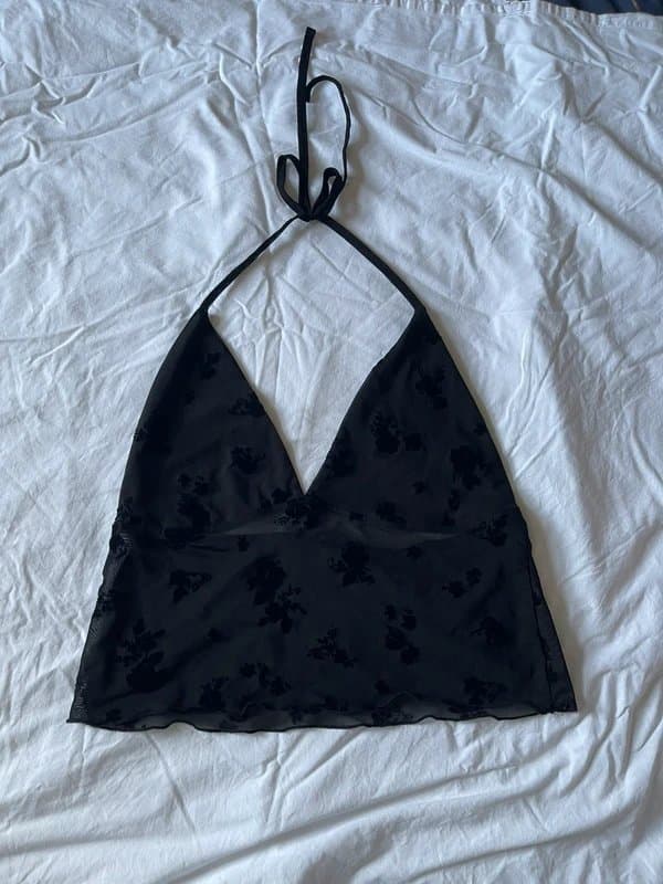 ASOS ASOS Floral Mesh Black Halterneck Top