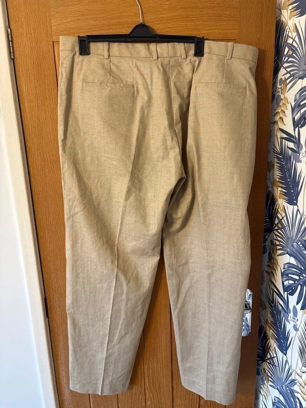 Studio Suits Beige Linen Tailored Trousers