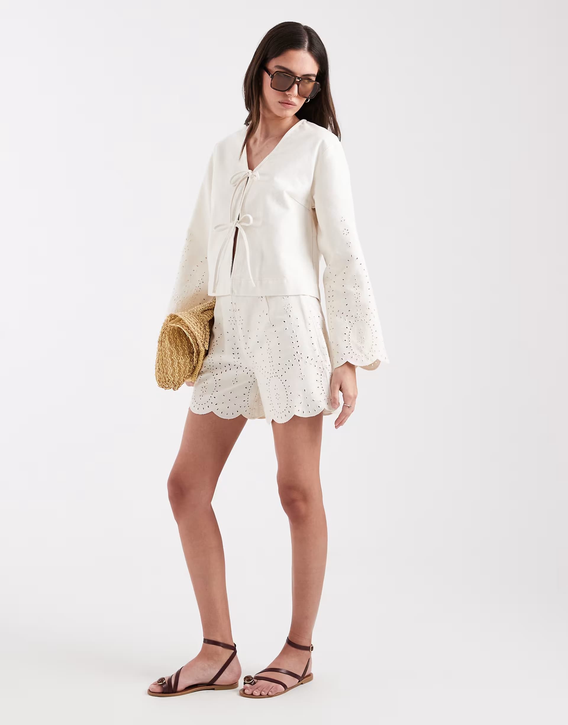 ASOS ONLY denim shorts co-ord with pointelle detail in ecru