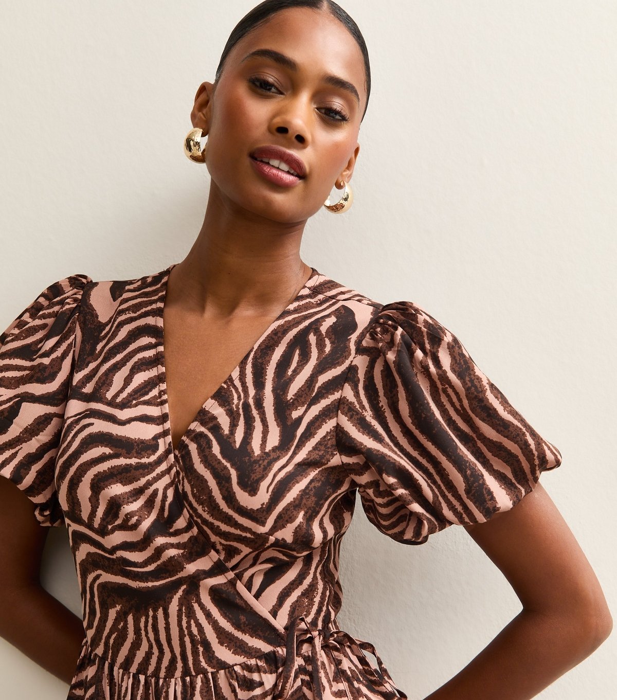 New Look Women's Brown Zebra Print Wrap Midi Dress New Look - 2