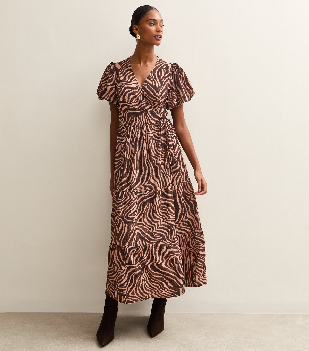 New Look Women's Brown Zebra Print Wrap Midi Dress New Look - 3