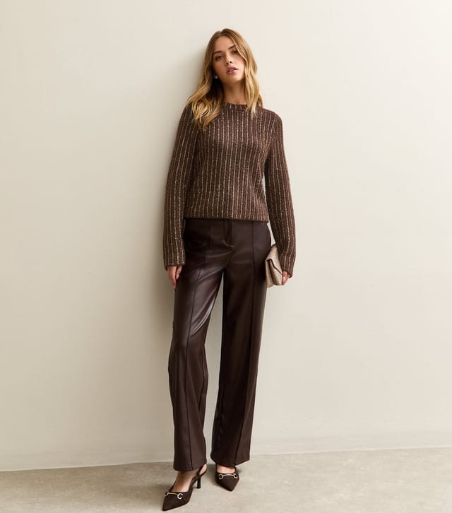 New Look Women's Dark Brown Striped Sequin Jumper New Look - 3