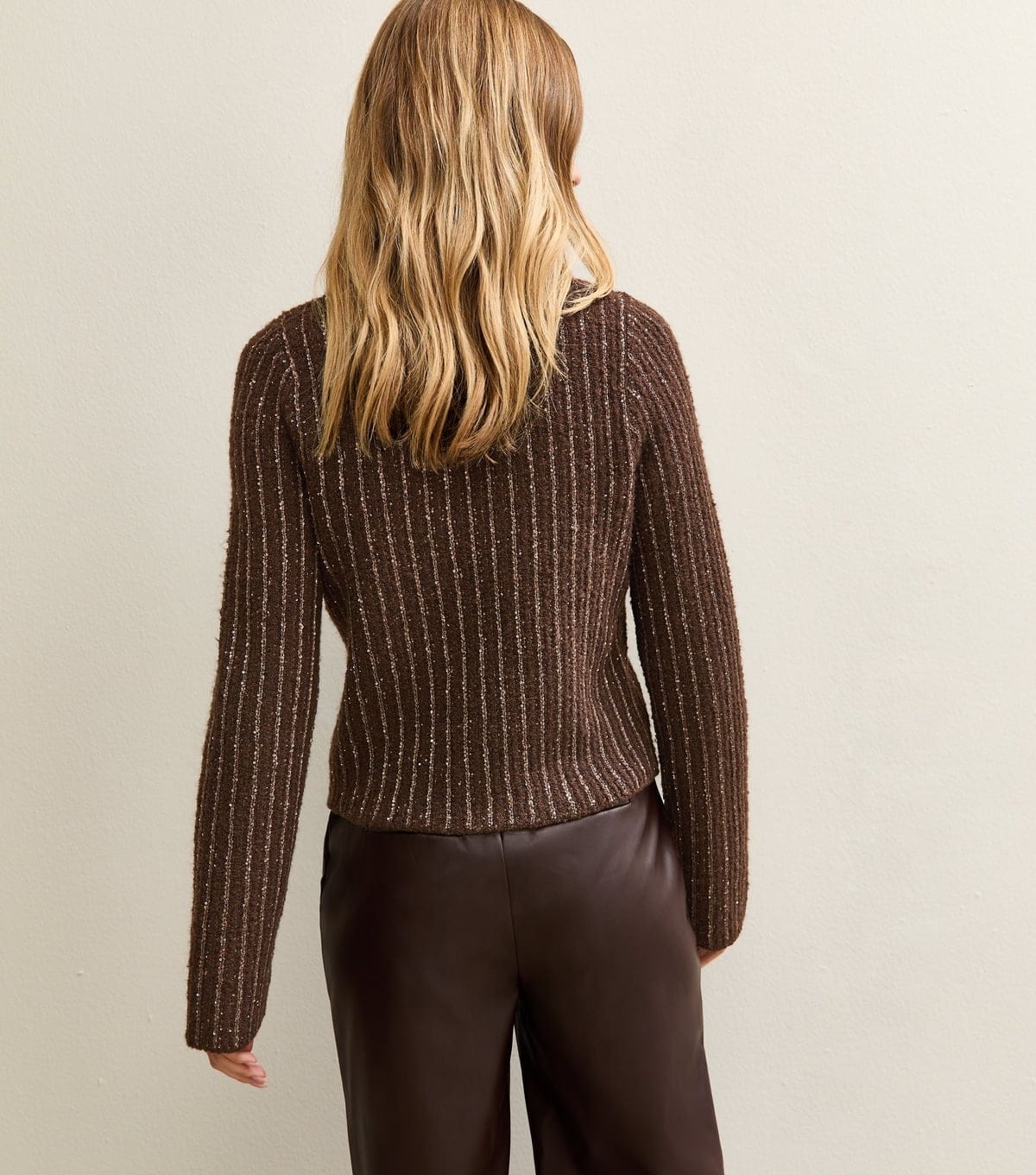 New Look Women's Dark Brown Striped Sequin Jumper New Look - 4