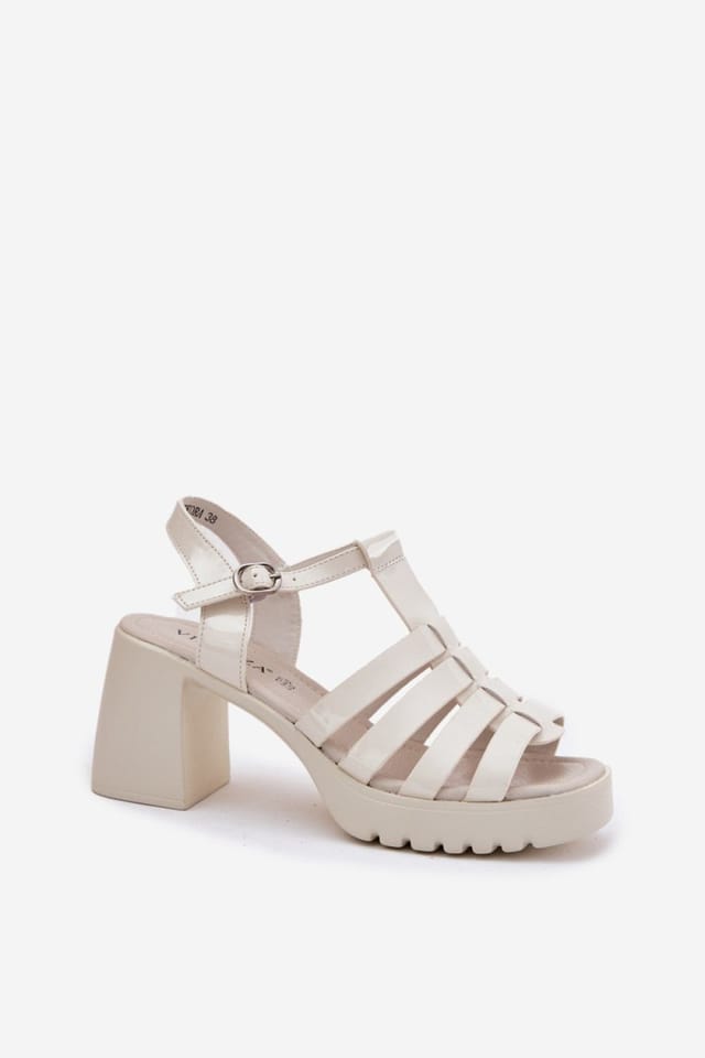 Love Lace Love Lace Women's Patent Platform Heel Sandals with Column Heel Style in Beige - 2